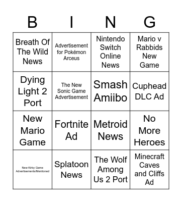 Nintendo Direct Bingo Card