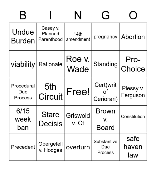 Supreme Court Bingo Card