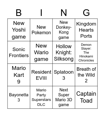 Nintendo Direct Bingo Card