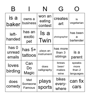 Pop Bio BINGO Card
