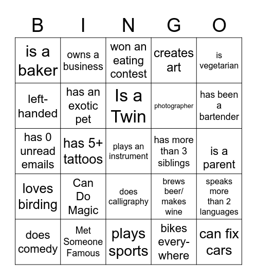 Pop Bio BINGO Card