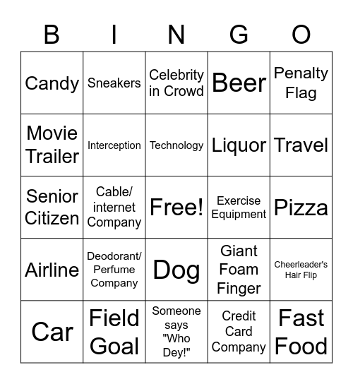 Super Bowl Bingo 2 Bingo Card