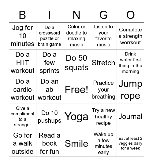 WELLNESS BINGO Card