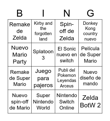 Nintendo Direct 2022 Bingo Card