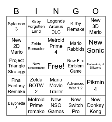 Nintendo Direct Bingo Card