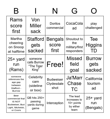 Superbowl Bingo Card