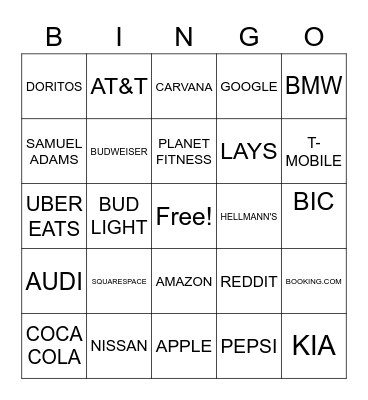 SUPERBOWL COMMERCIAL BINGO Card