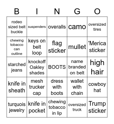 Redneck BINGO Card