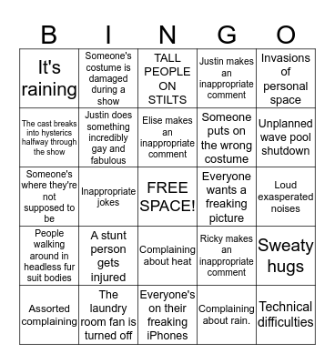 Six Flags America Bingo Card