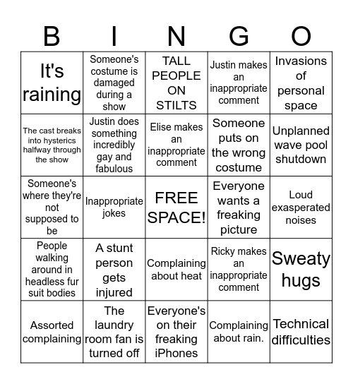 Six Flags America Bingo Card