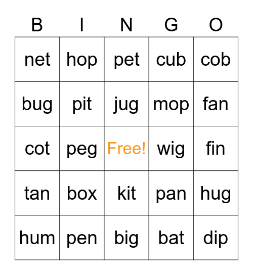 CVC Bingo Card