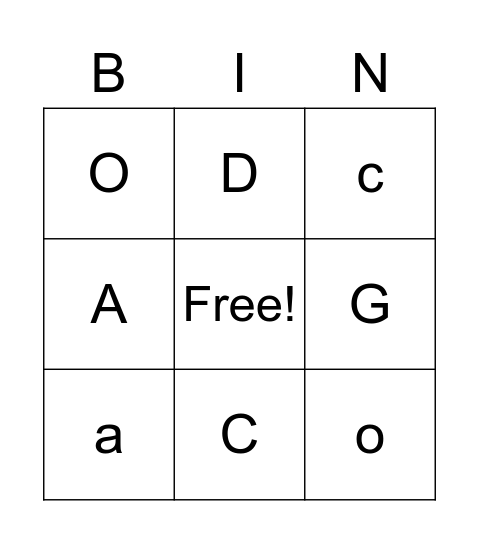 Letter Identification Bingo Card