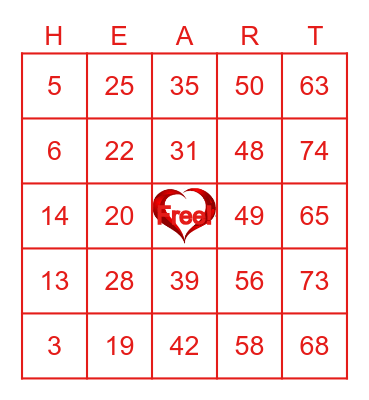 Happy Valentine's Day Bingo Card