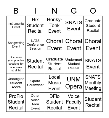 SNATS BINGO Card