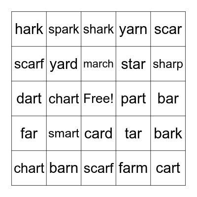"ar" Bingo Card