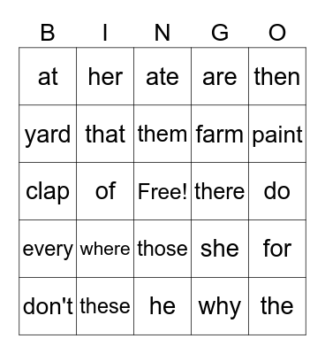 1st grade bingo Card