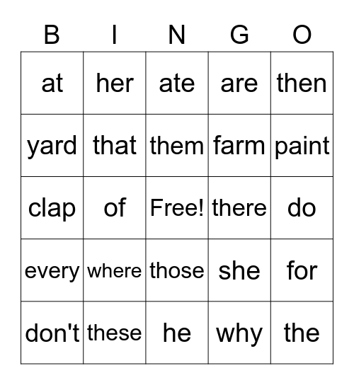 1st grade bingo Card