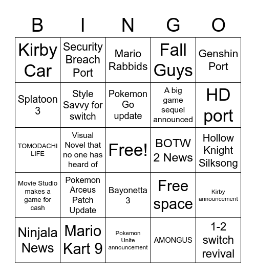 Nintendo direct bingo card Bingo Card