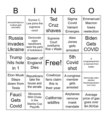 2022 Bingo Card Bingo Card