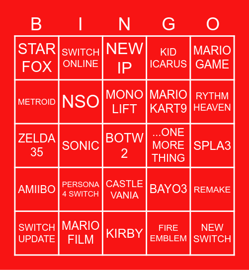 NINTENDO DIRECT 9/2/2022 Bingo Card