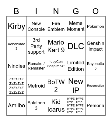 Nintendo Direct February 9th 2022 Bingo Card