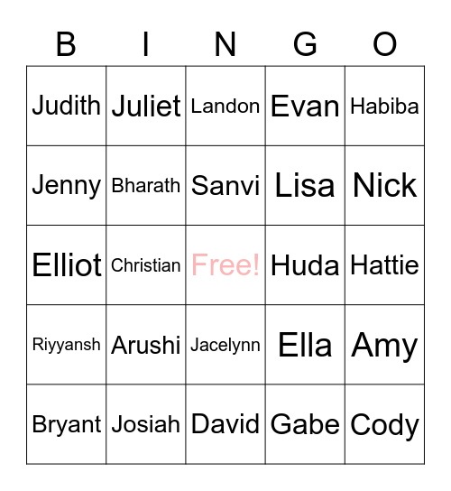 Class BINGO Card