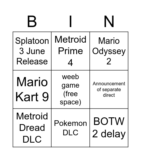 Untitled Bingo Card