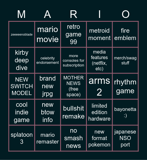 nintenny direct Bingo Card