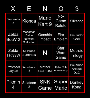 Nintendo Direct 9/Feb/22 Bingo Card