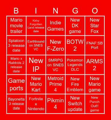 Nintendo Direct 2022 Bingo Card