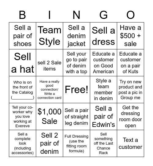 Denim Challenge Bingo Card
