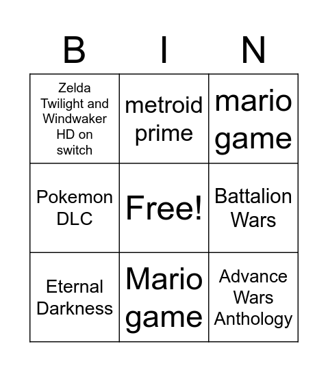 Untitled Bingo Card