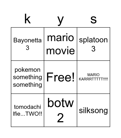 NITNENDOOOO!!!!!!!!!! Bingo Card