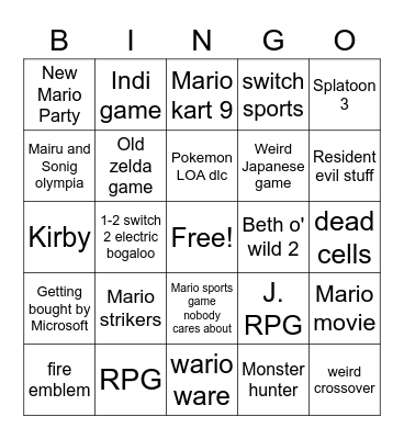 Nintendo direct 09.02.22 Bingo Card