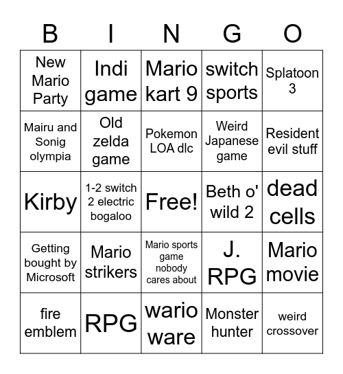 Nintendo direct 09.02.22 Bingo Card