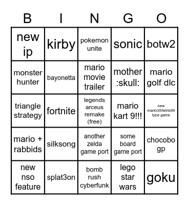 nintendo direct!!!!! Bingo Card