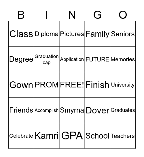 High School Graduation Bingo Card