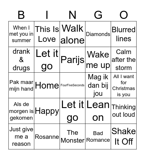 MuziekBingo schooljaar 2014-2015 Bingo Card