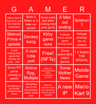 Nintendo Direct Bingo Card