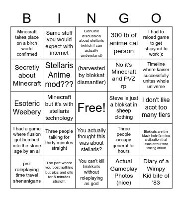 Gigas Bingo Card