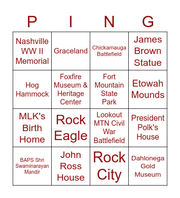 Landmark Ping Bingo Card