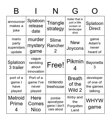 DIRECT Bingo Card