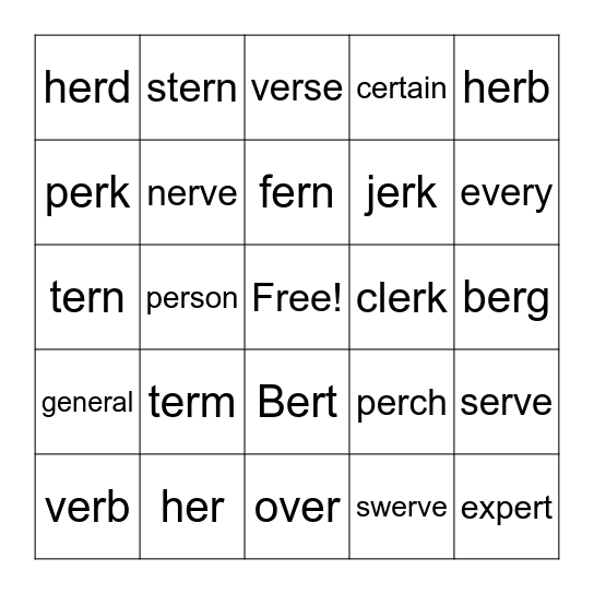 "er" words Bingo Card