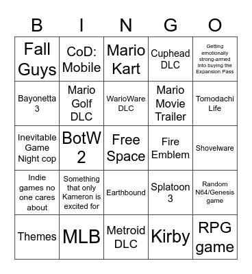Nintendo Direct 02/09/2022 Bingo Card