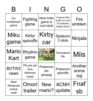 Yooo Nintendo Direct Bingo Card