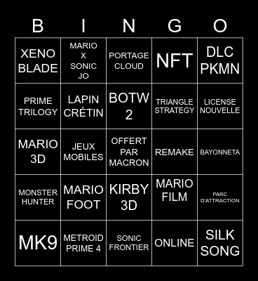 BINGO NINTENDO DIRECT Bingo Card