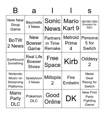 Nintendo Direct Feb 2022 Bingo Card