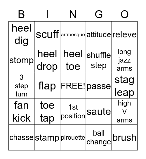 Dance Bingo Card