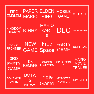 Nintendo Direct Bingo Card