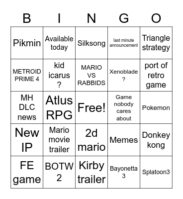 Nintendo direct bingo Card